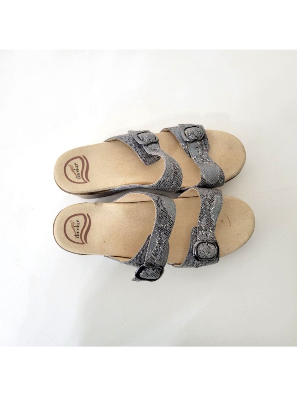 Dansko Sophie Silver Metallic Snakeskin Pattern Leather Platform Wedge Sandals S - Picture 7 of 8